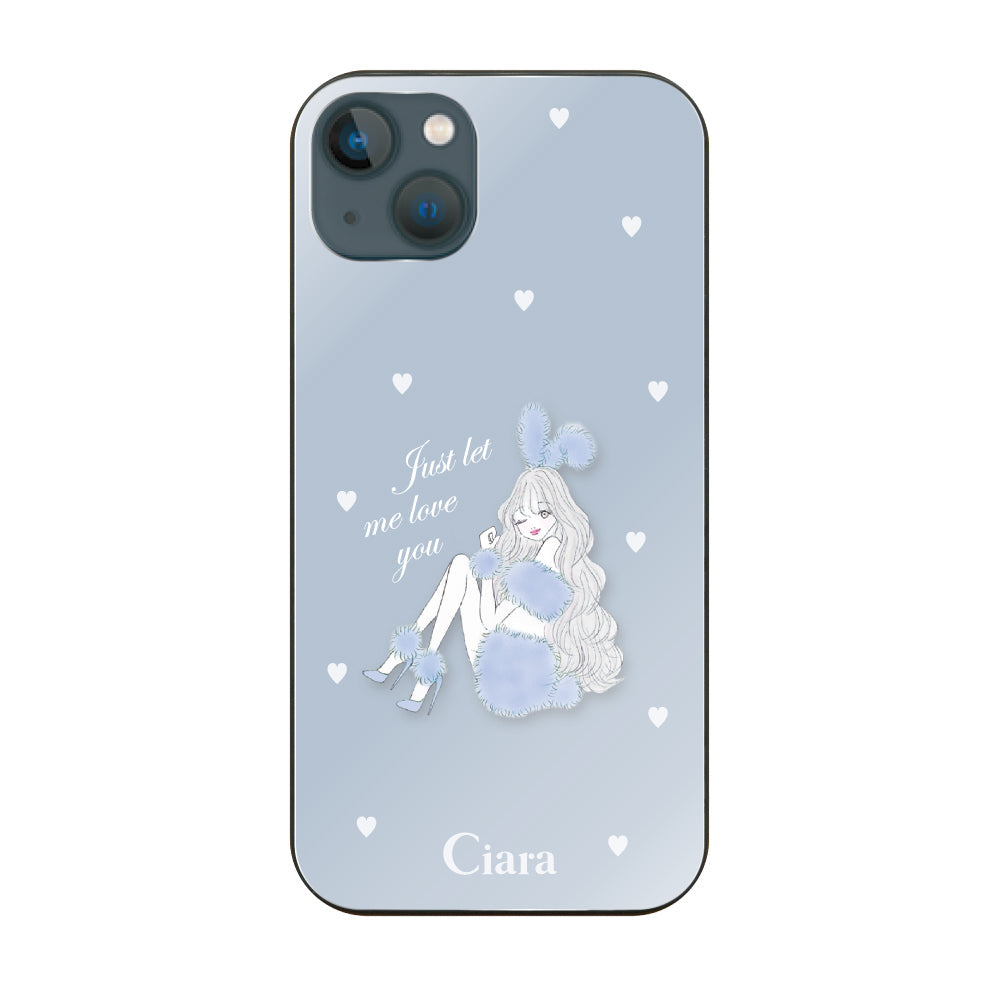 iPhone13miniケース ガラス 強化ガラスケース ブルーバニー ブルー