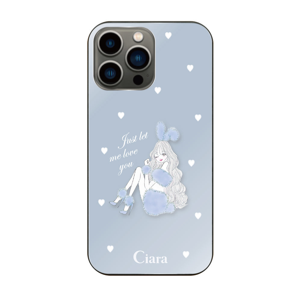 iPhone13Proケース ガラス 強化ガラスケース ブルーバニー ブルー