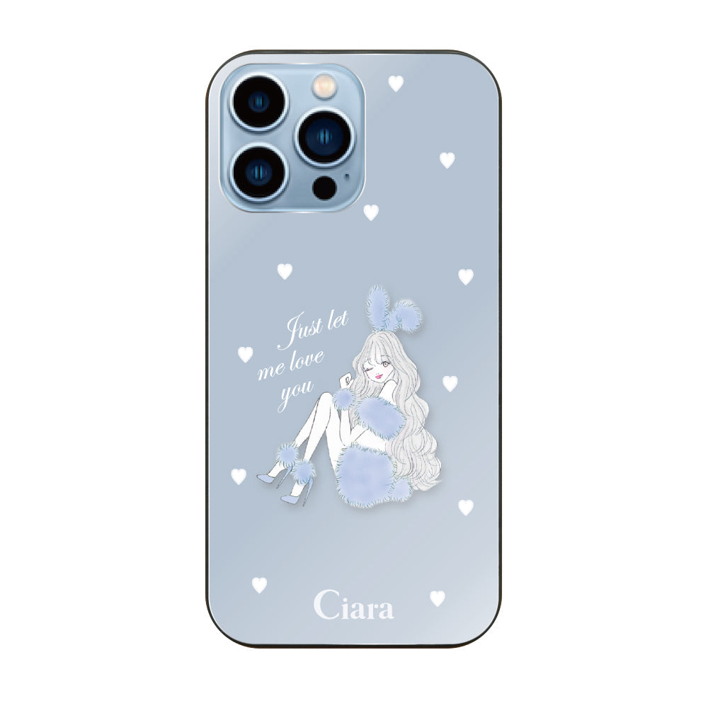 iPhone13ProMaxケース ガラス 強化ガラスケース ブルーバニー ブルー