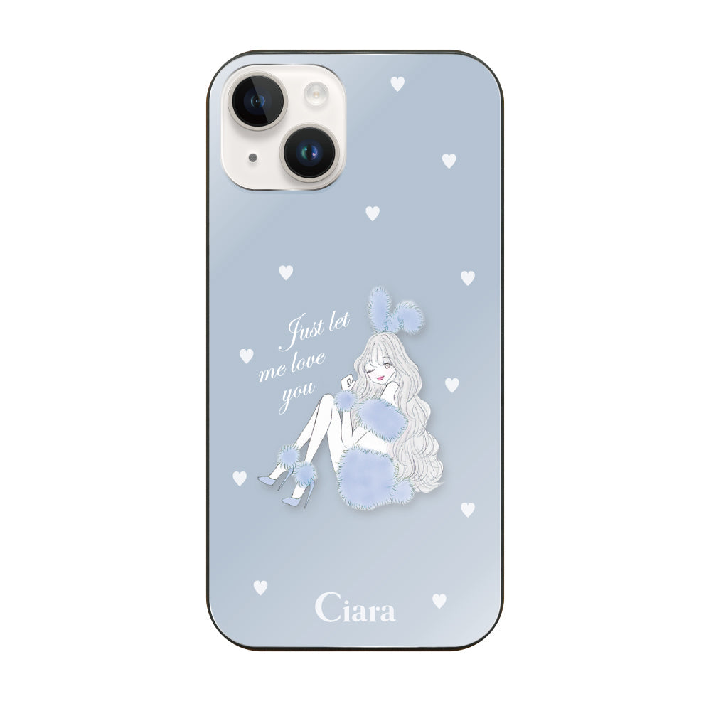 iPhone14ケース ガラス 強化ガラスケース ブルーバニー ブルー