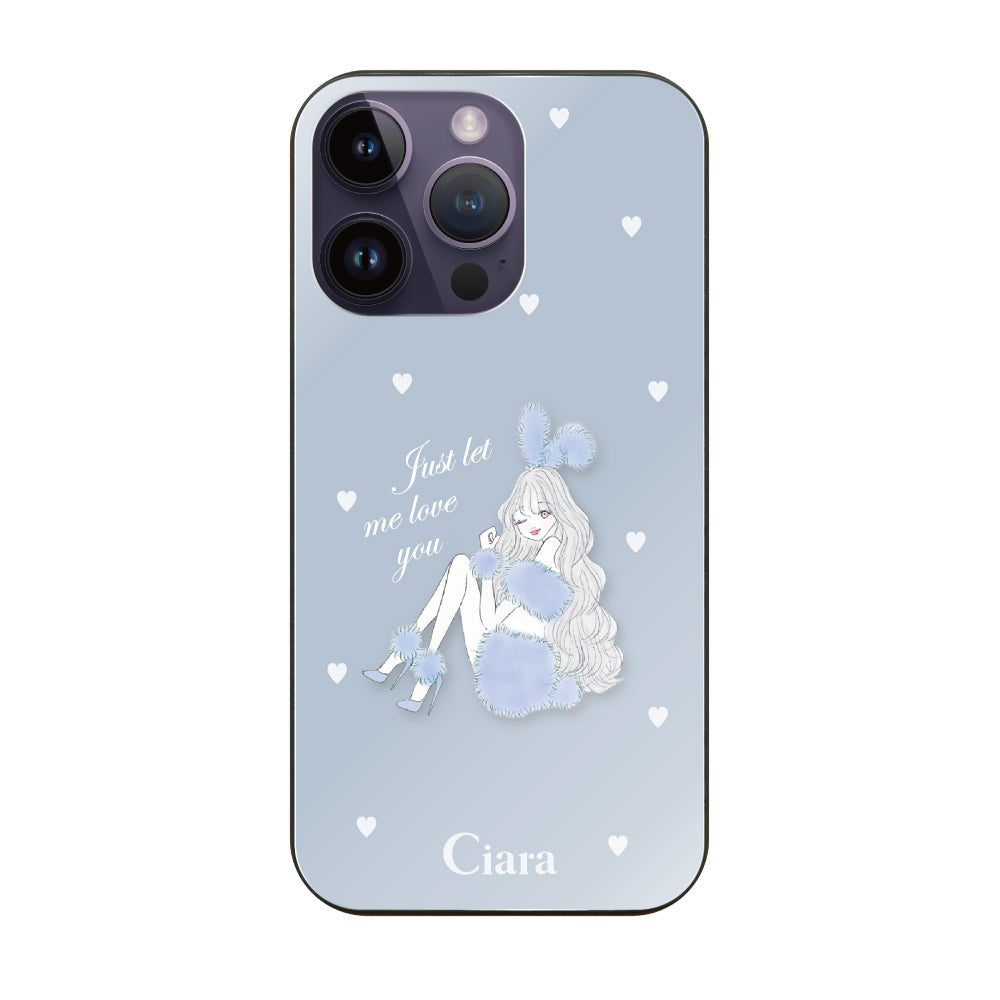iPhone14ProMaxケース ガラス 強化ガラスケース ブルーバニー ブルー