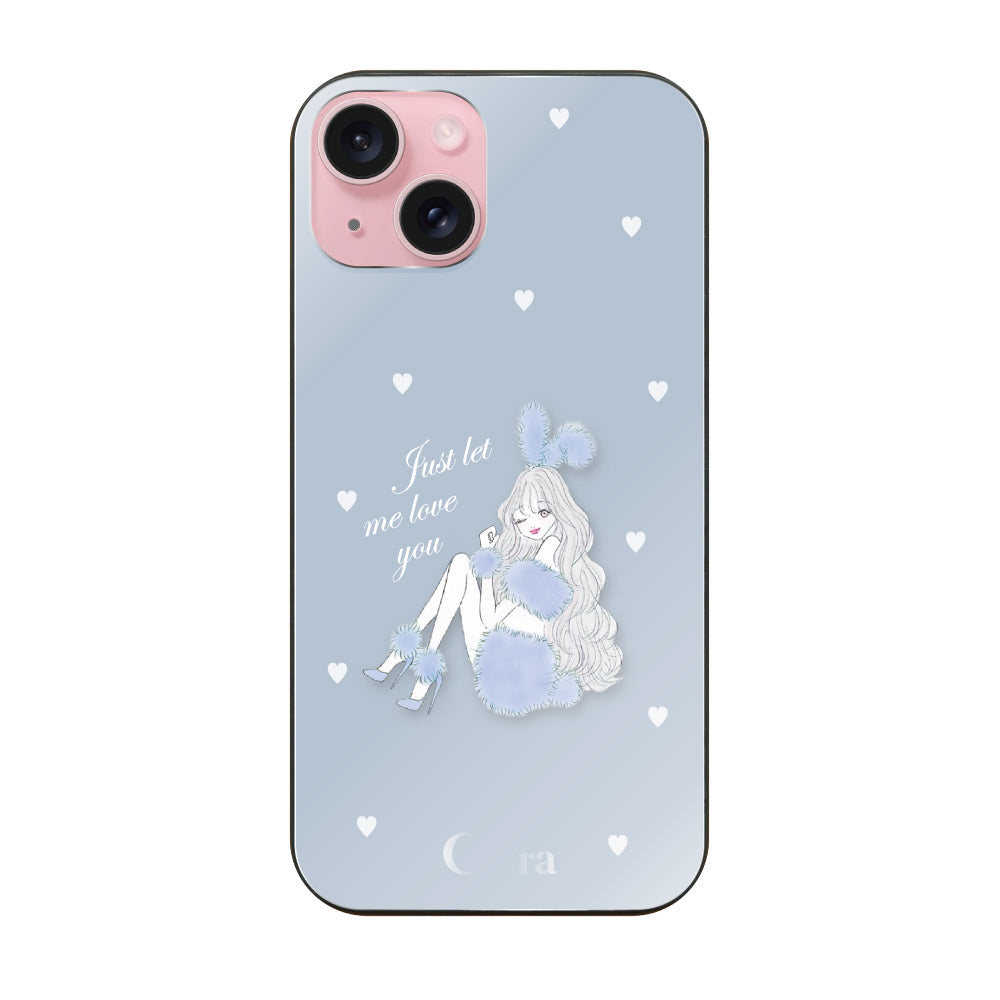 iPhone15ケース ガラス 強化ガラスケース ブルーバニー ブルー