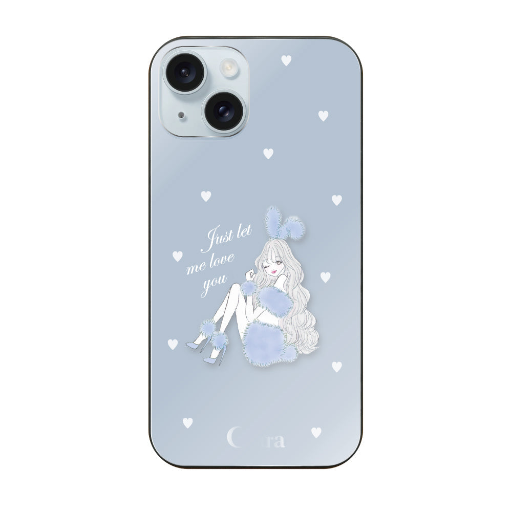 iPhone15Plusケース ガラス 強化ガラスケース ブルーバニー ブルー