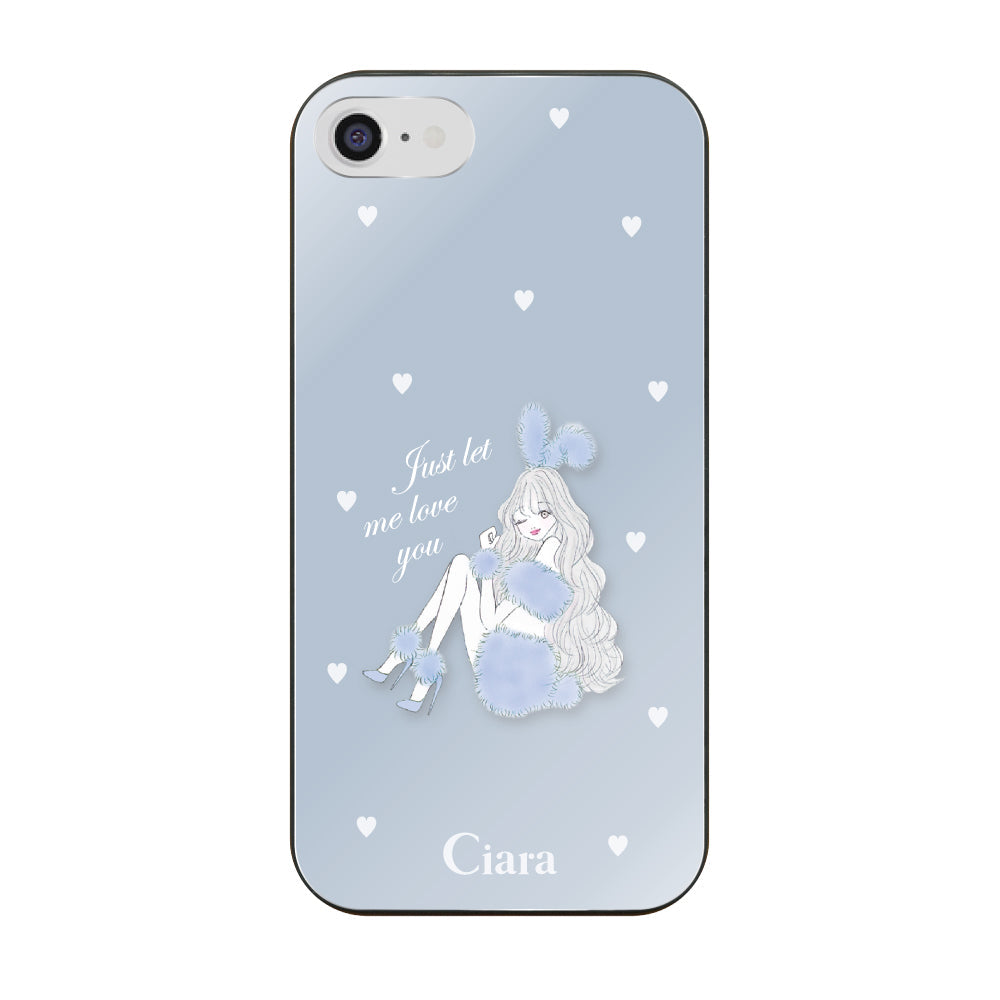 iPhone7/8/SE2/SE3ケース ガラス 強化ガラスケース ブルーバニー ブルー