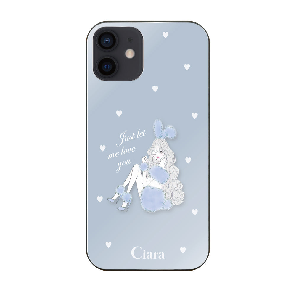 iPhoneXRケース ガラス 強化ガラスケース ブルーバニー ブルー