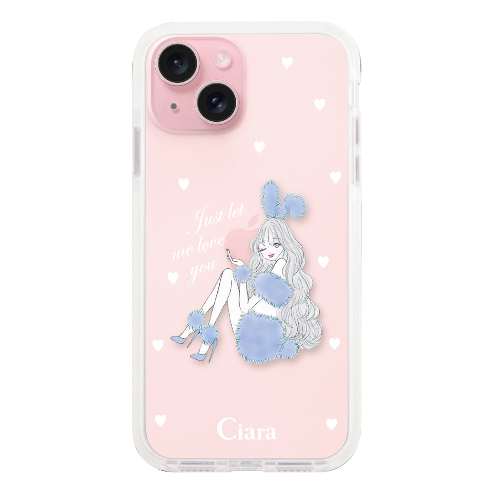 iPhone15ケース クッションバンパー 耐衝撃クリアケース ブルーバニー ブルー