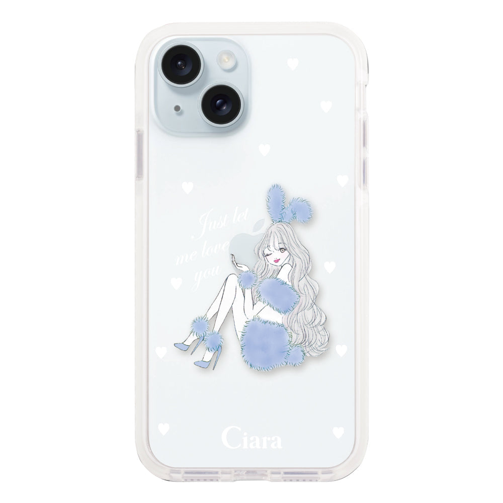 iPhone15Plusケース クッションバンパー 耐衝撃クリアケース ブルーバニー ブルー