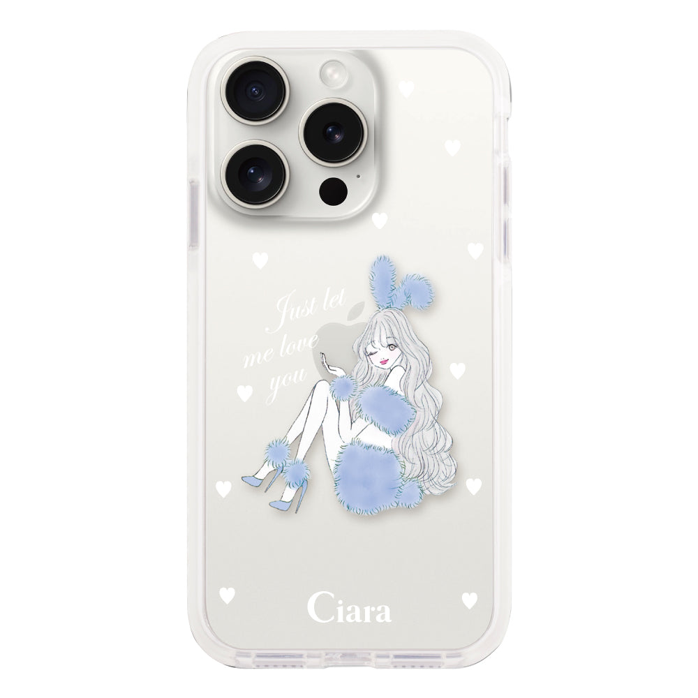 iPhone15ProMaxケース クッションバンパー 耐衝撃クリアケース ブルーバニー ブルー