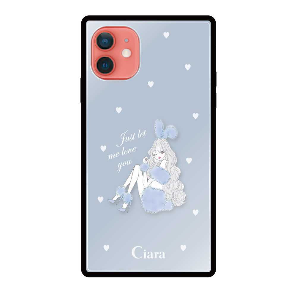 iPhoneケース スクエア 強化ガラスケース ブルーバニー