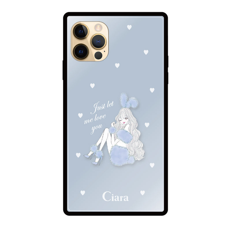 iPhoneケース スクエア 強化ガラスケース ブルーバニー