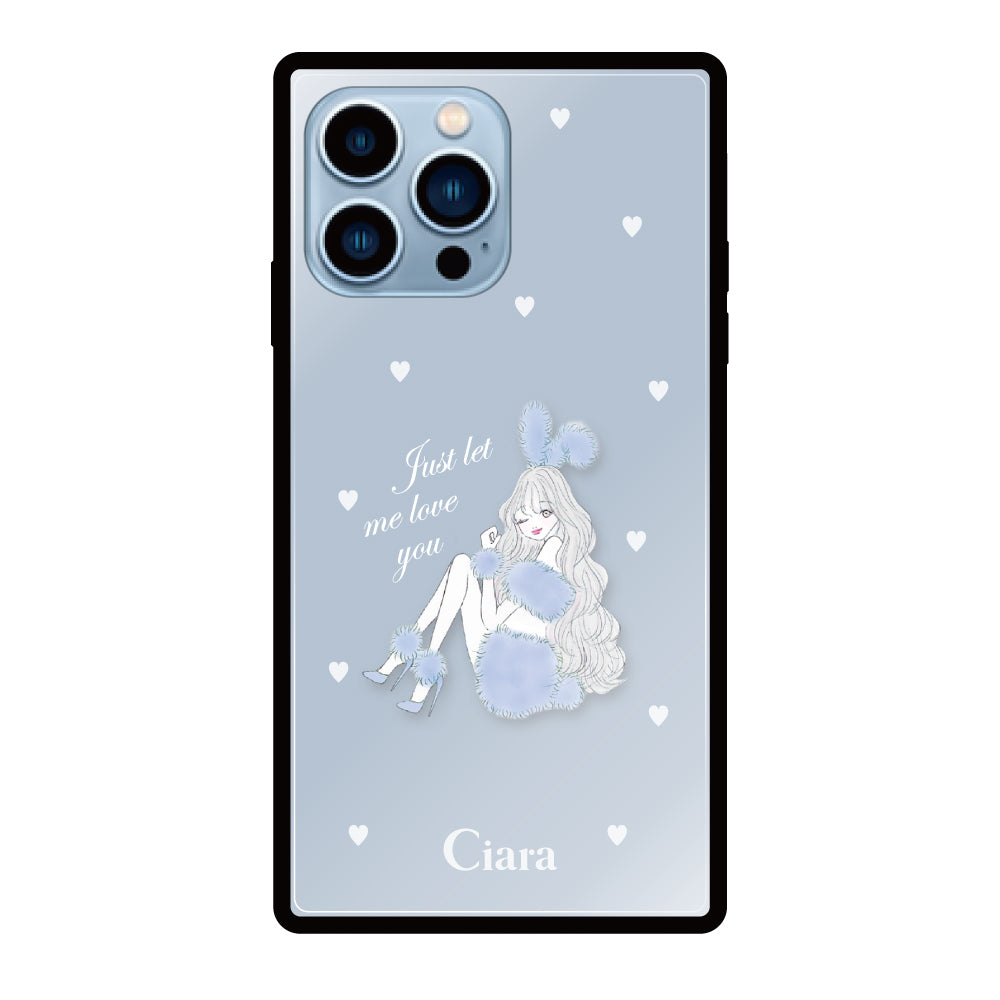 iPhone13ProMaxケース スクエア 強化ガラスケース ブルーバニー ブルー