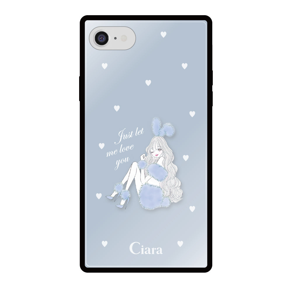 iPhoneケース スクエア 強化ガラスケース ブルーバニー