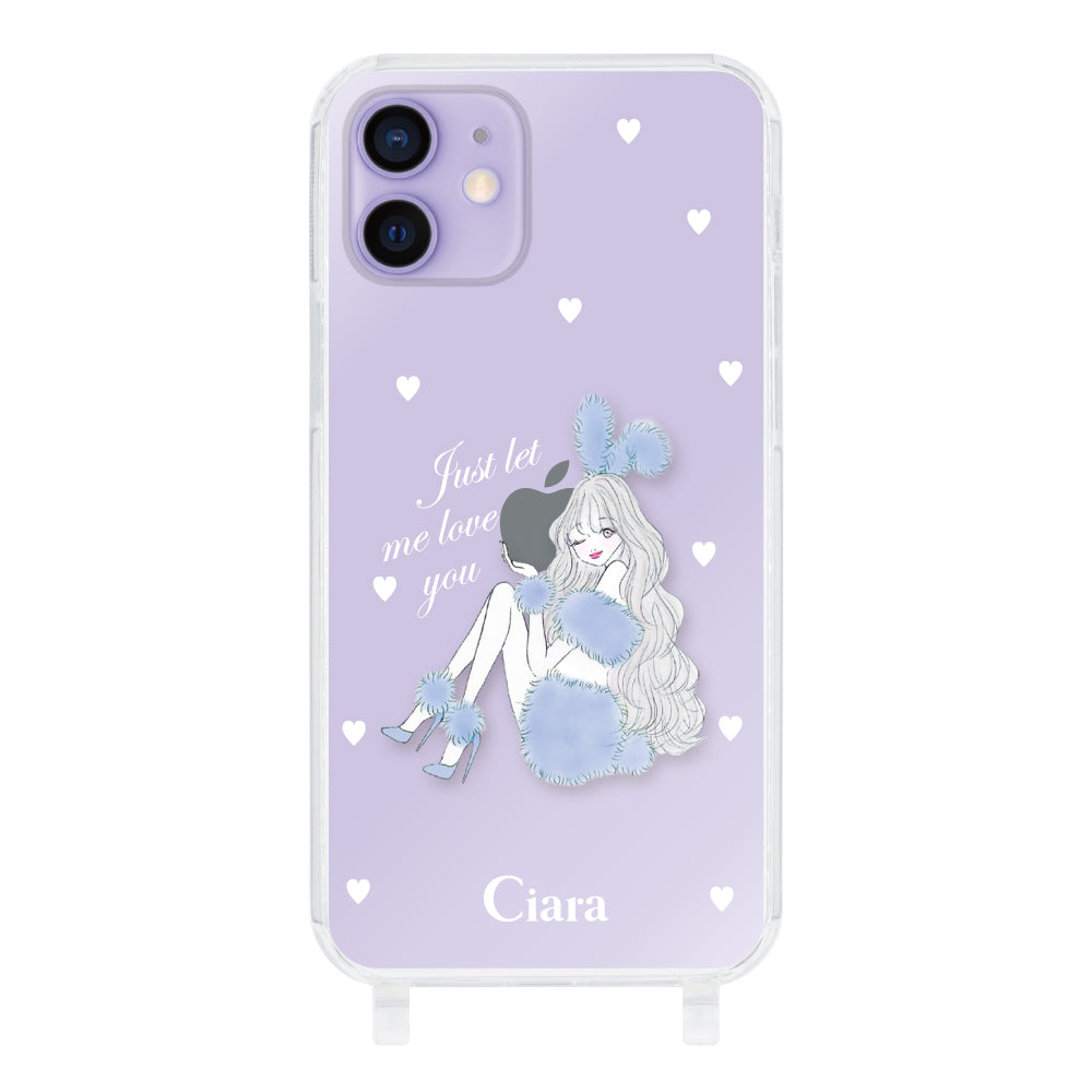 iPhone12/12Pro ストラップクリアケース ブルーバニー クリア