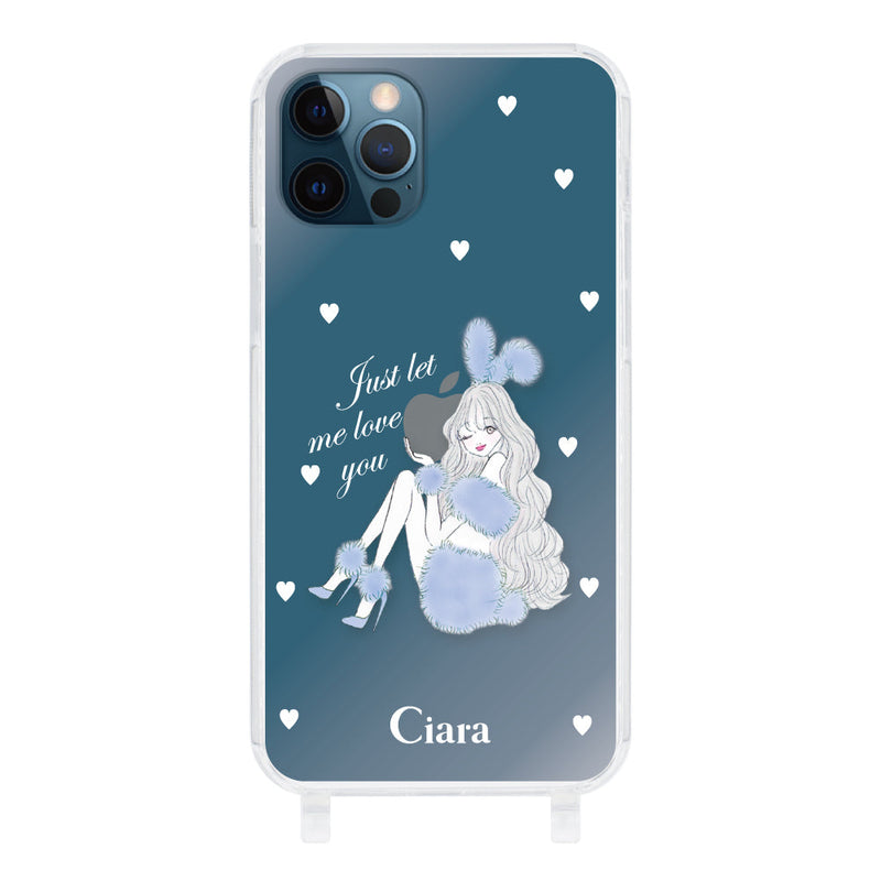 iPhoneケース ストラップクリアケース ブルーバニー