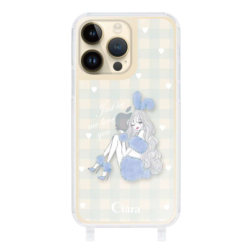 iPhoneケース ストラップクリアケース ブルーバニー