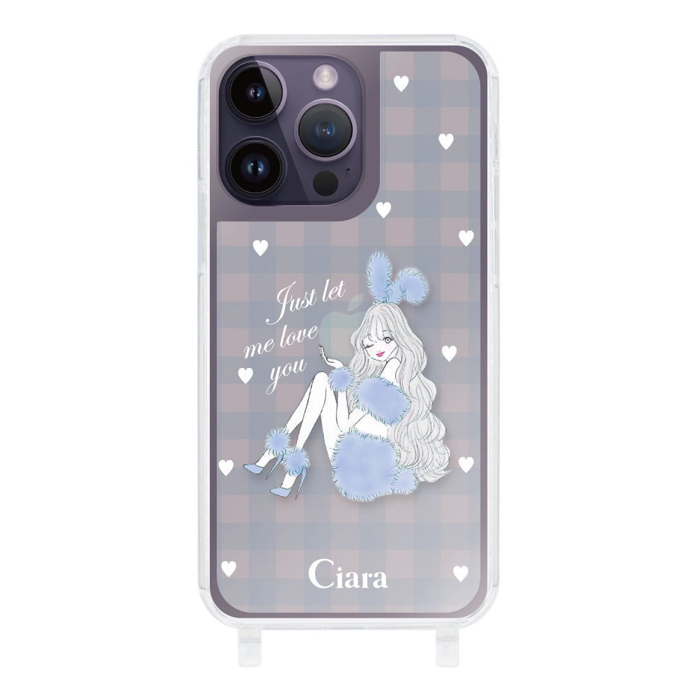 iPhoneケース ストラップクリアケース ブルーバニー