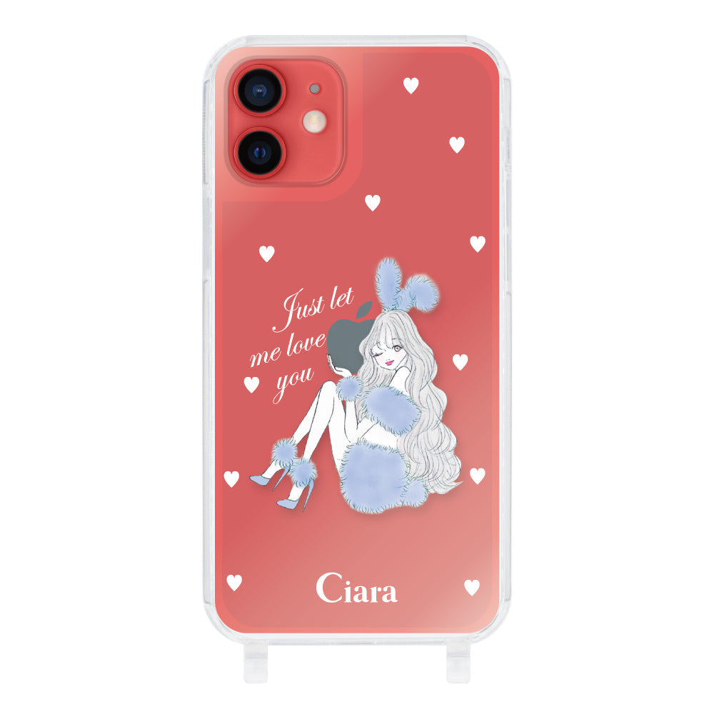 iPhone11 ストラップクリアケース ブルーバニー ブルー