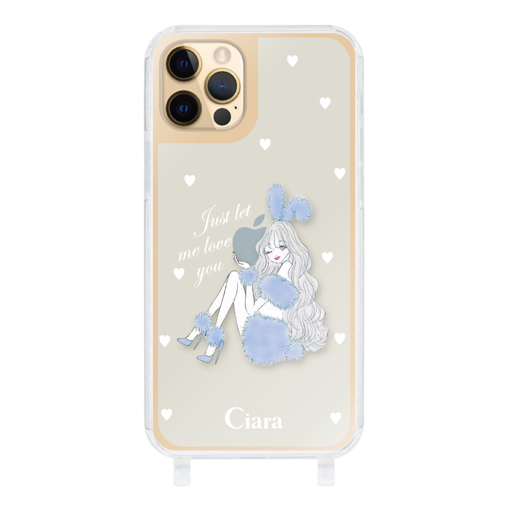 iPhone11Pro ストラップクリアケース ブルーバニー ブルー