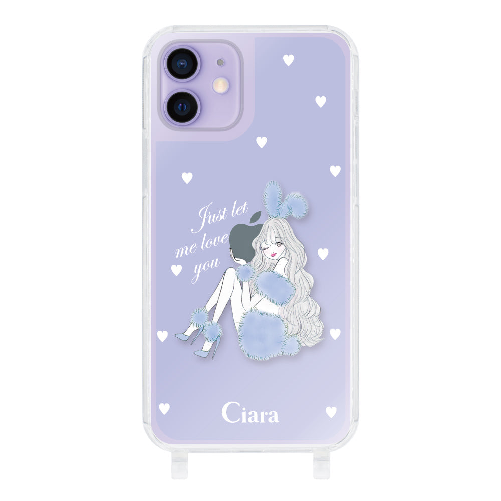 iPhone12/12Pro ストラップクリアケース ブルーバニー ブルー