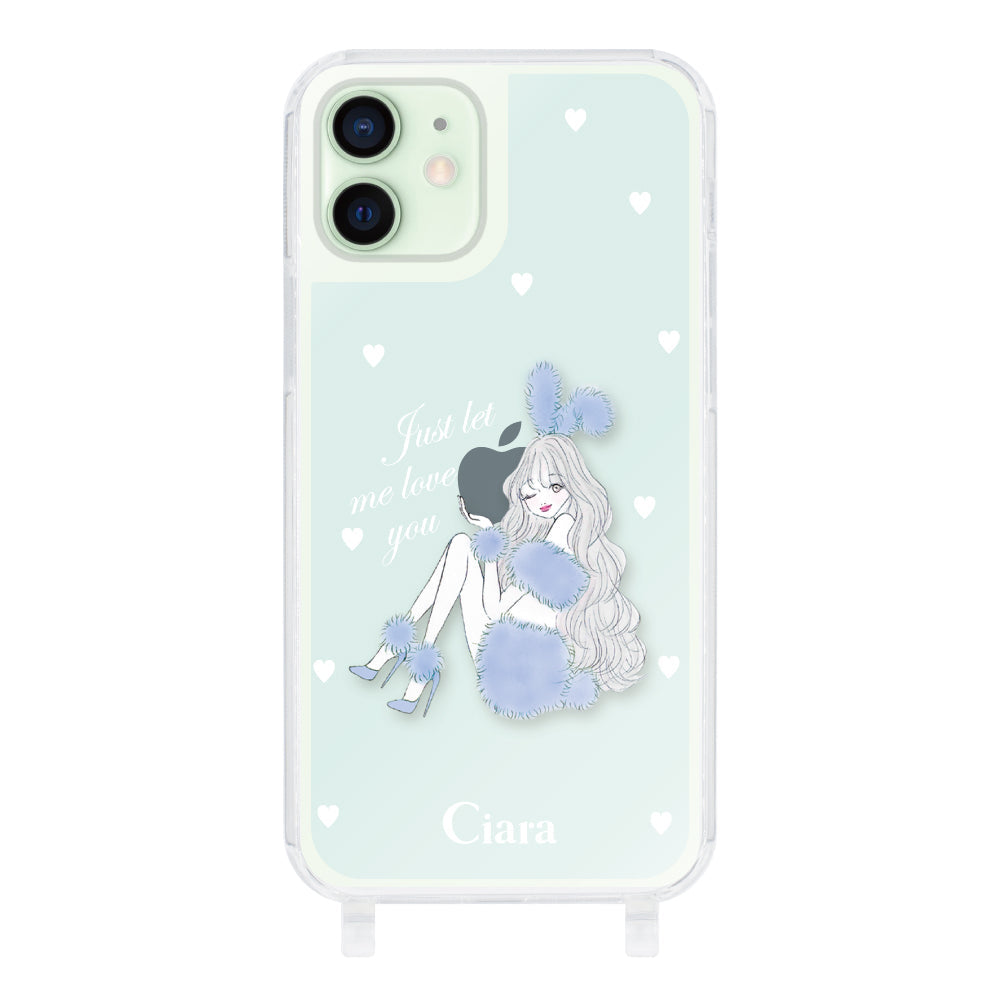 iPhoneケース ストラップクリアケース ブルーバニー