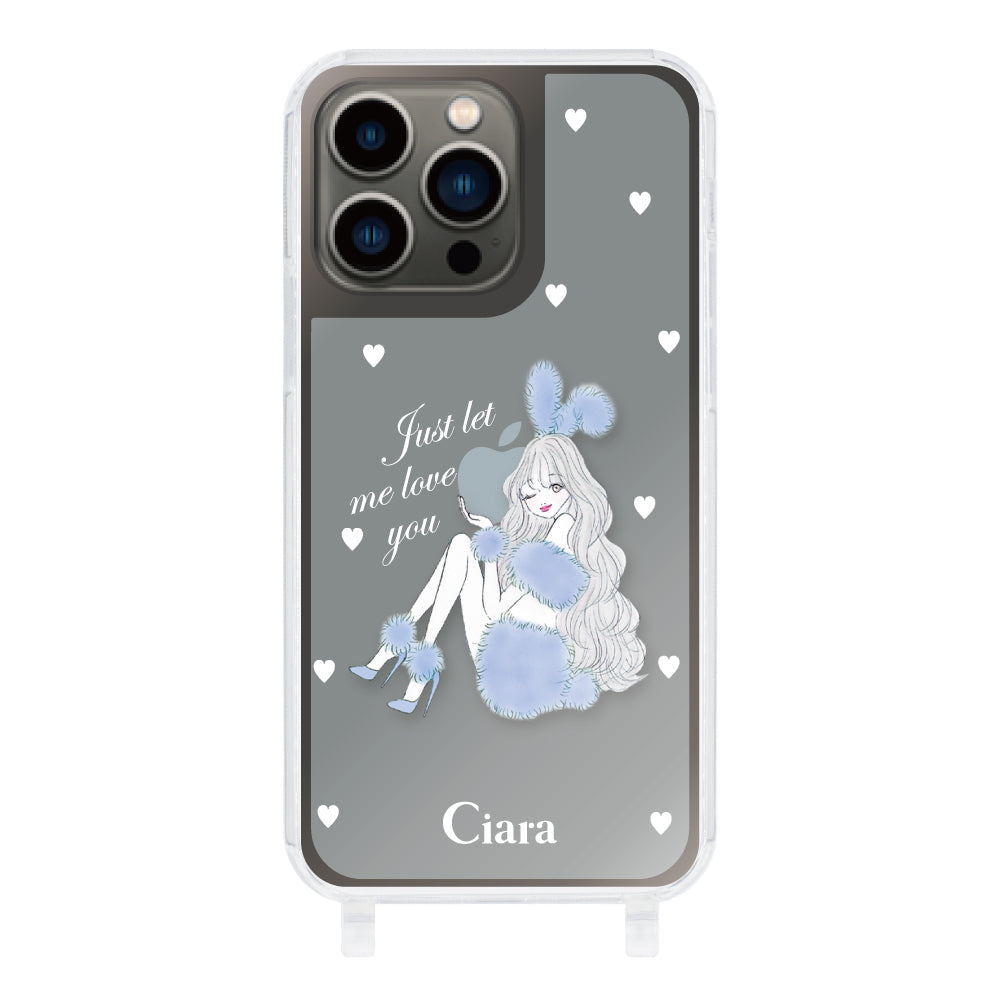 iPhoneケース ストラップクリアケース ブルーバニー