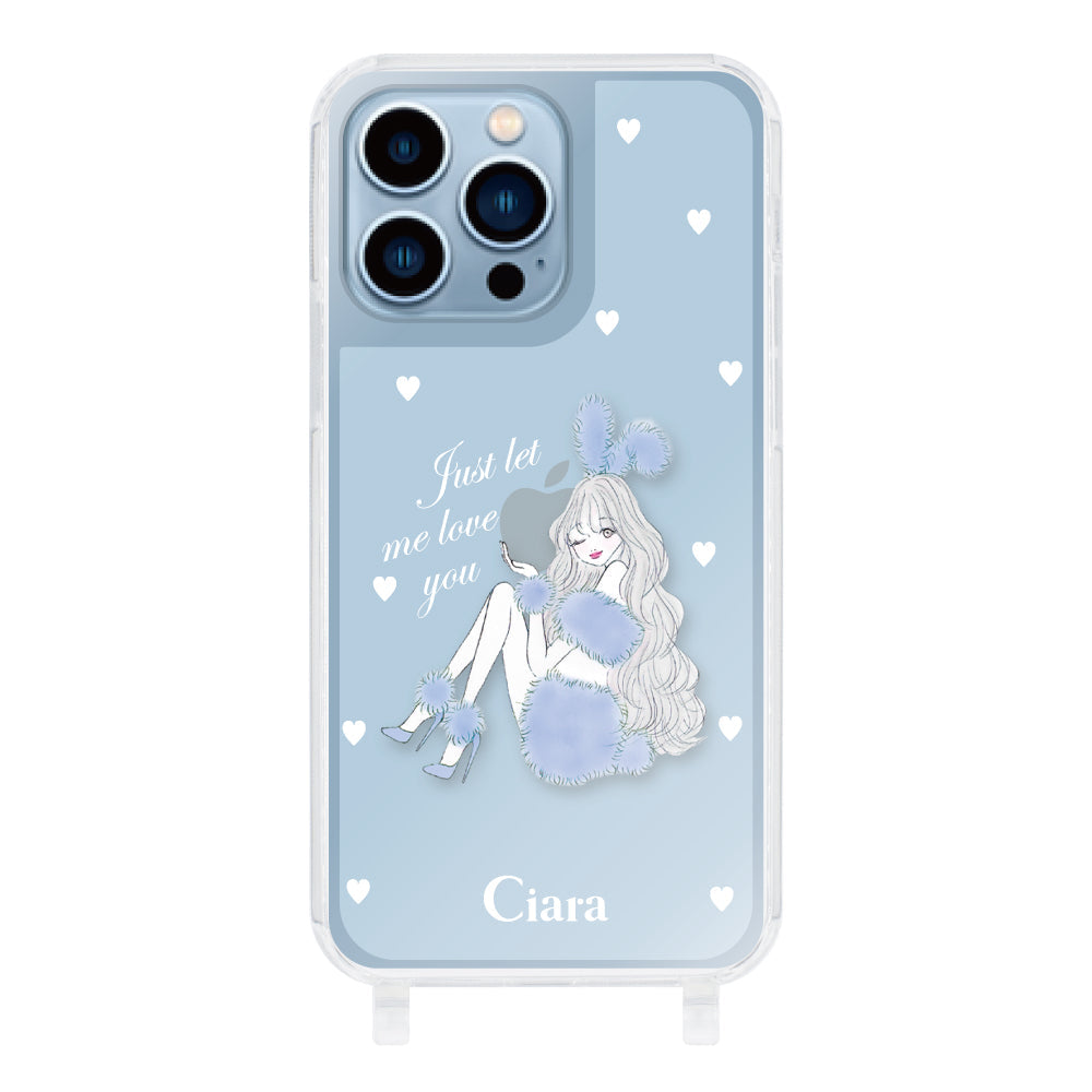 iPhoneケース ストラップクリアケース ブルーバニー