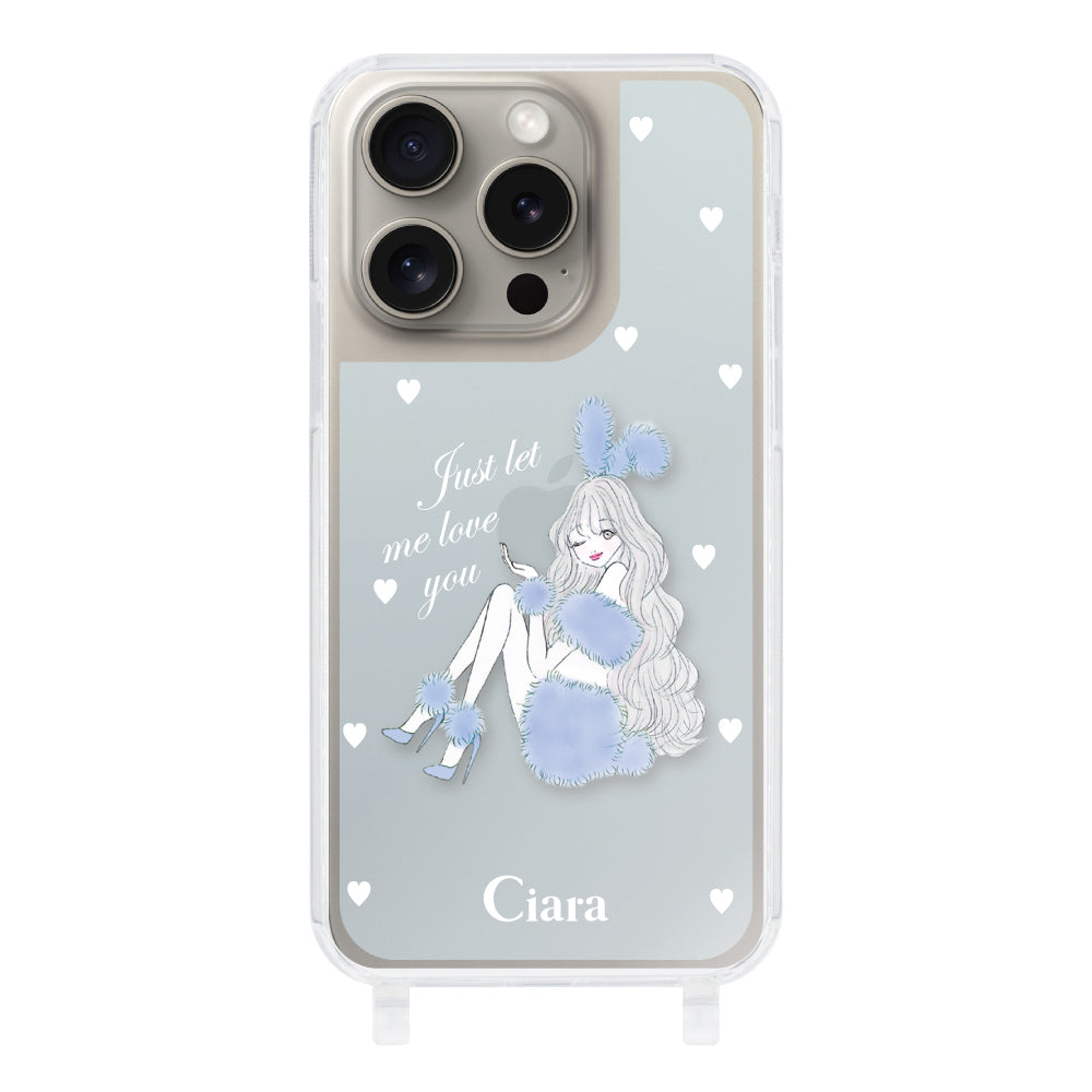 iPhone15Pro ストラップクリアケース ブルーバニー ブルー