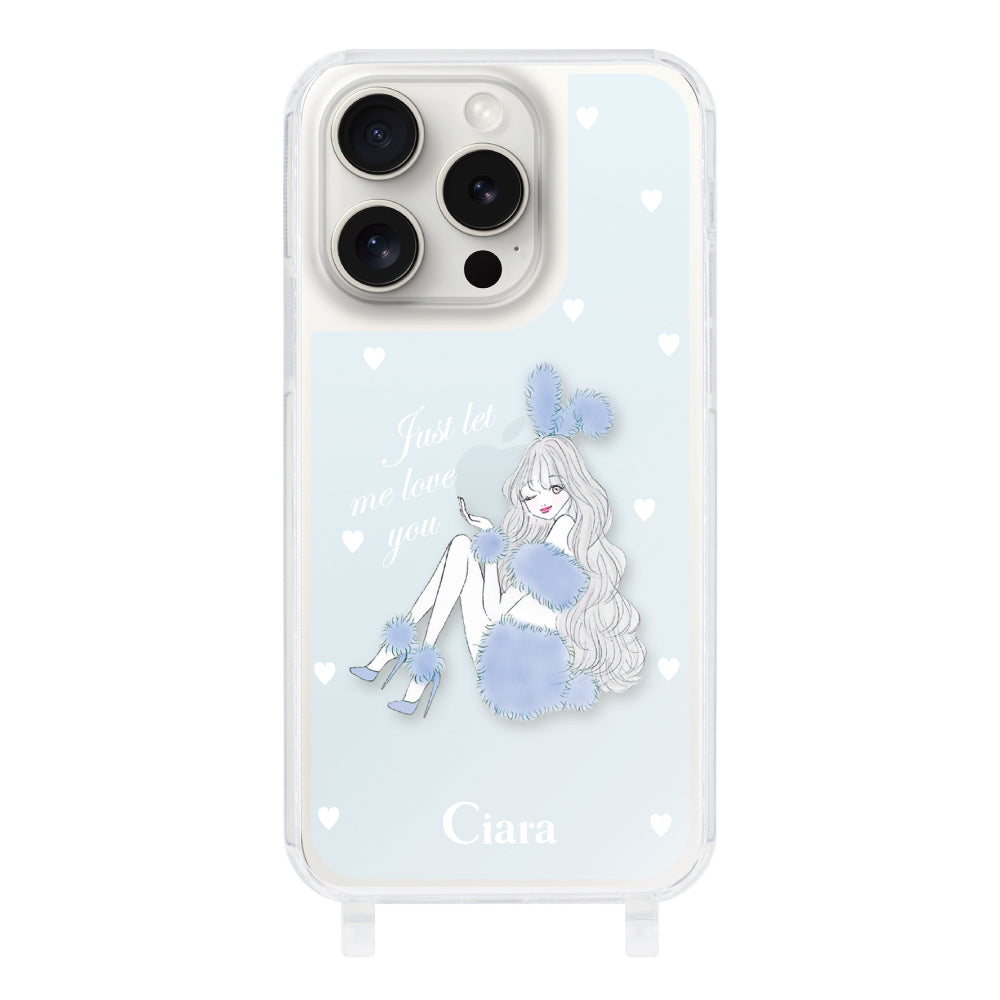 iPhone15ProMax ストラップクリアケース ブルーバニー ブルー