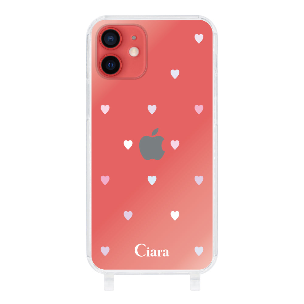 iPhone11 ストラップクリアケース パステルハート パステル