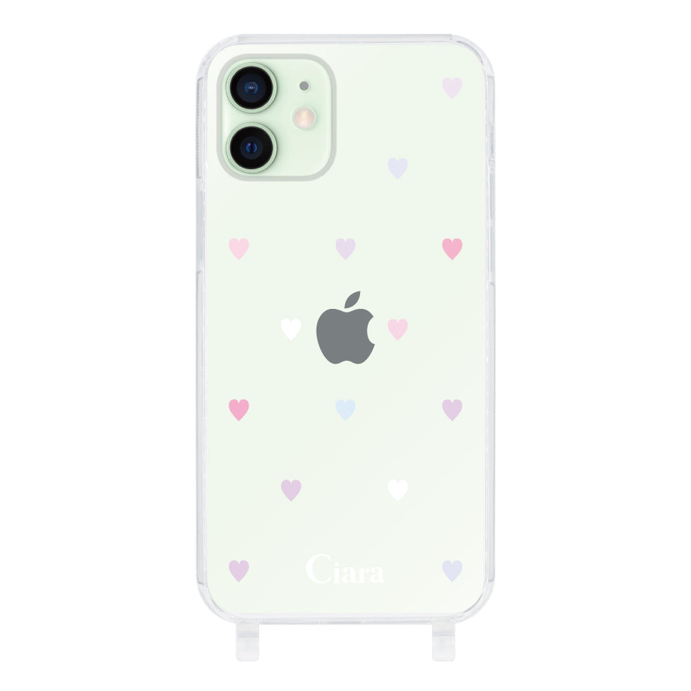 iPhone12mini ストラップクリアケース パステルハート パステル