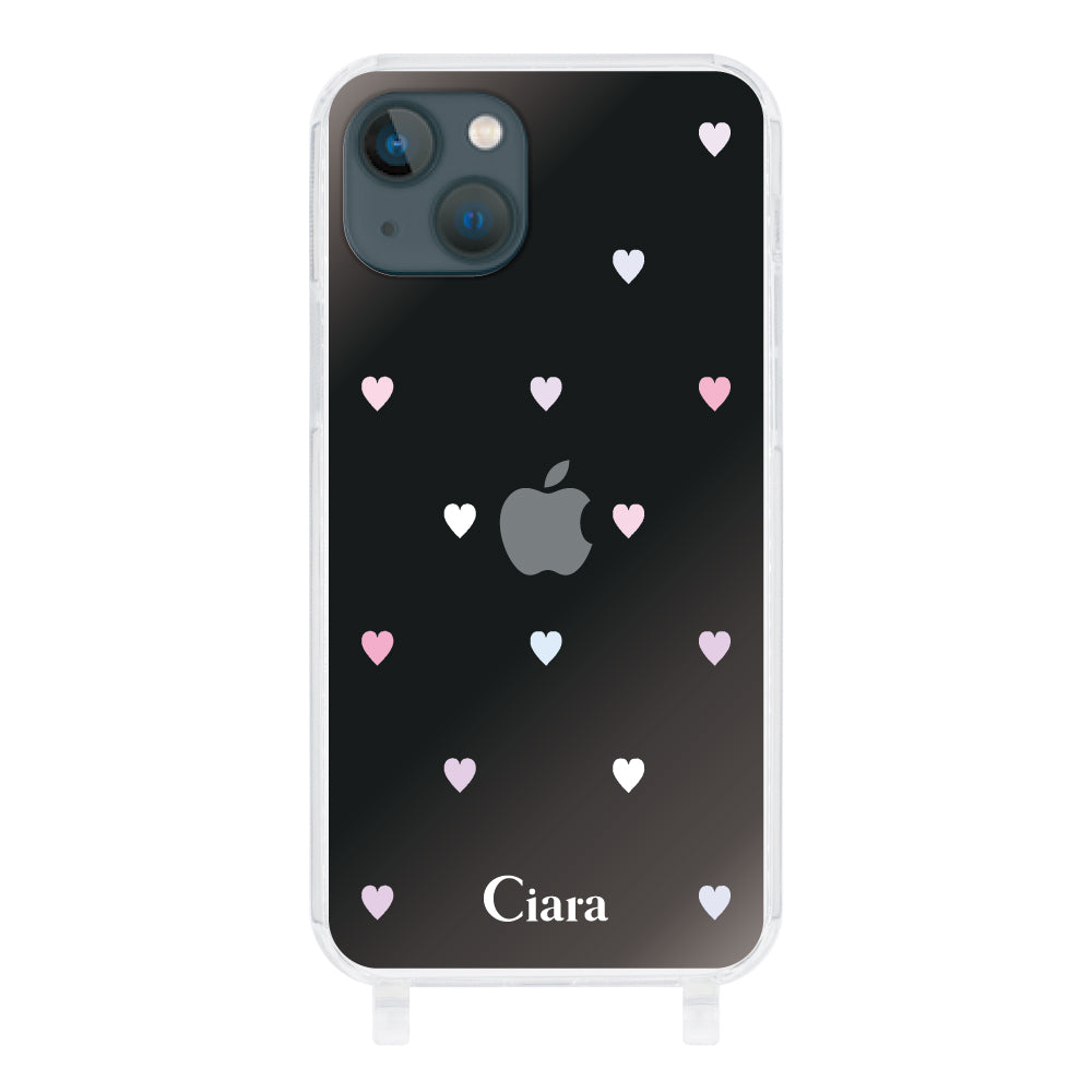 iPhone13mini ストラップクリアケース パステルハート パステル