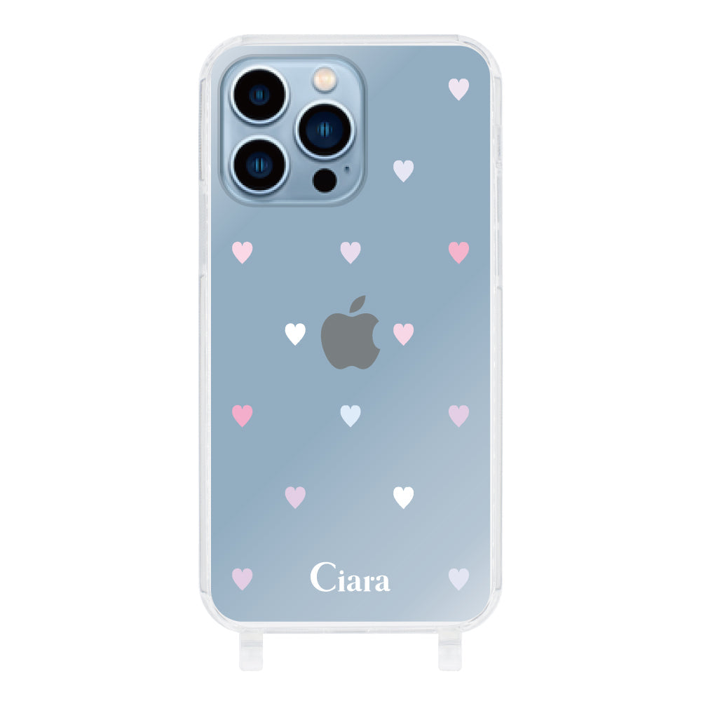 iPhone13ProMax ストラップクリアケース パステルハート パステル