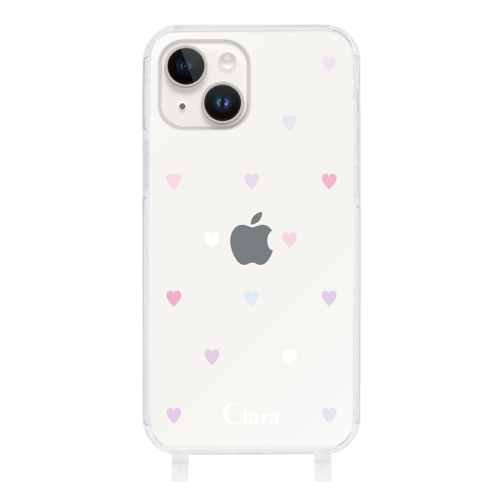 iPhone14 ストラップクリアケース パステルハート パステル