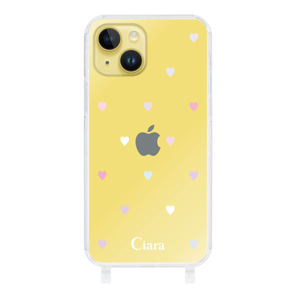 iPhone14Plus ストラップクリアケース パステルハート パステル