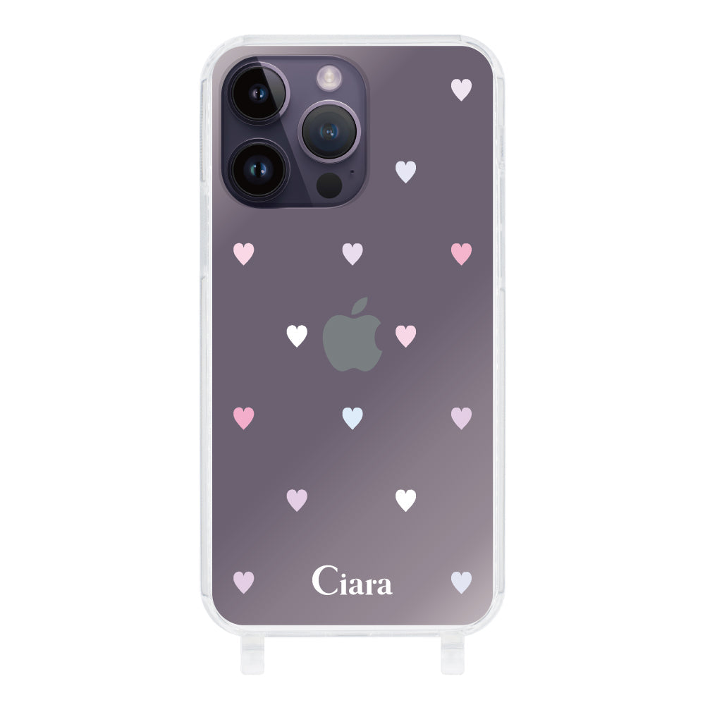 iPhone14ProMax ストラップクリアケース パステルハート パステル