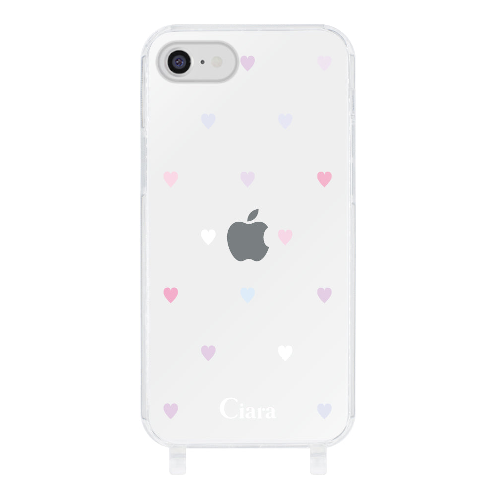 iPhoneSE2/SE3 ストラップクリアケース パステルハート パステル