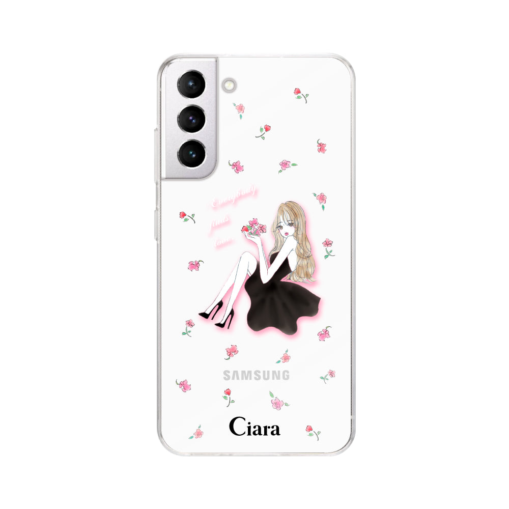 GalaxyS21ケース クリアケース ラベンダーブラックガール クリア