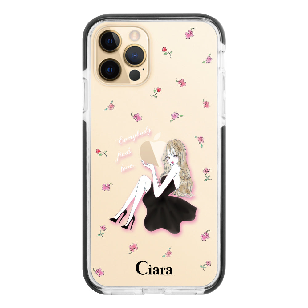 iPhone11ProMaxケース クッションバンパー 耐衝撃クリアケース ラベンダーブラックガール クリア