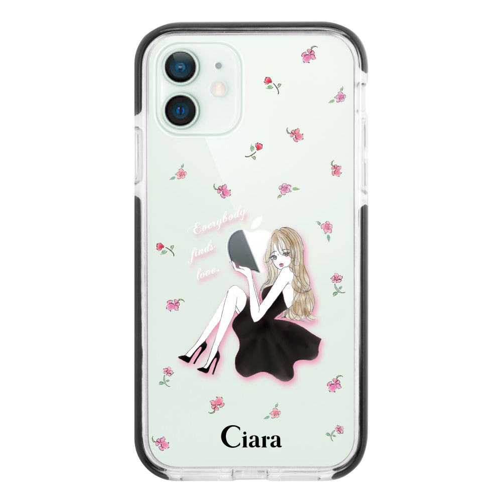 iPhone12miniケース クッションバンパー 耐衝撃クリアケース ラベンダーブラックガール クリア