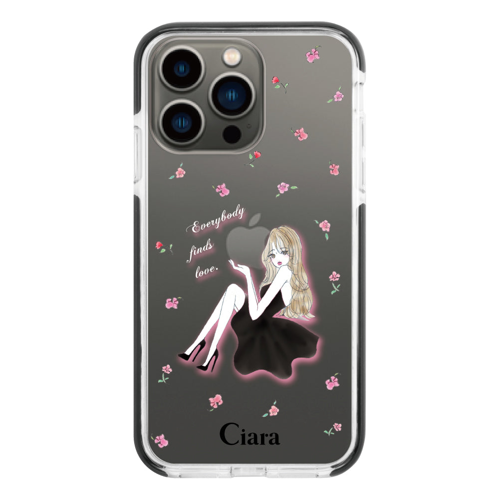 iPhone13Proケース クッションバンパー 耐衝撃クリアケース ラベンダーブラックガール クリア