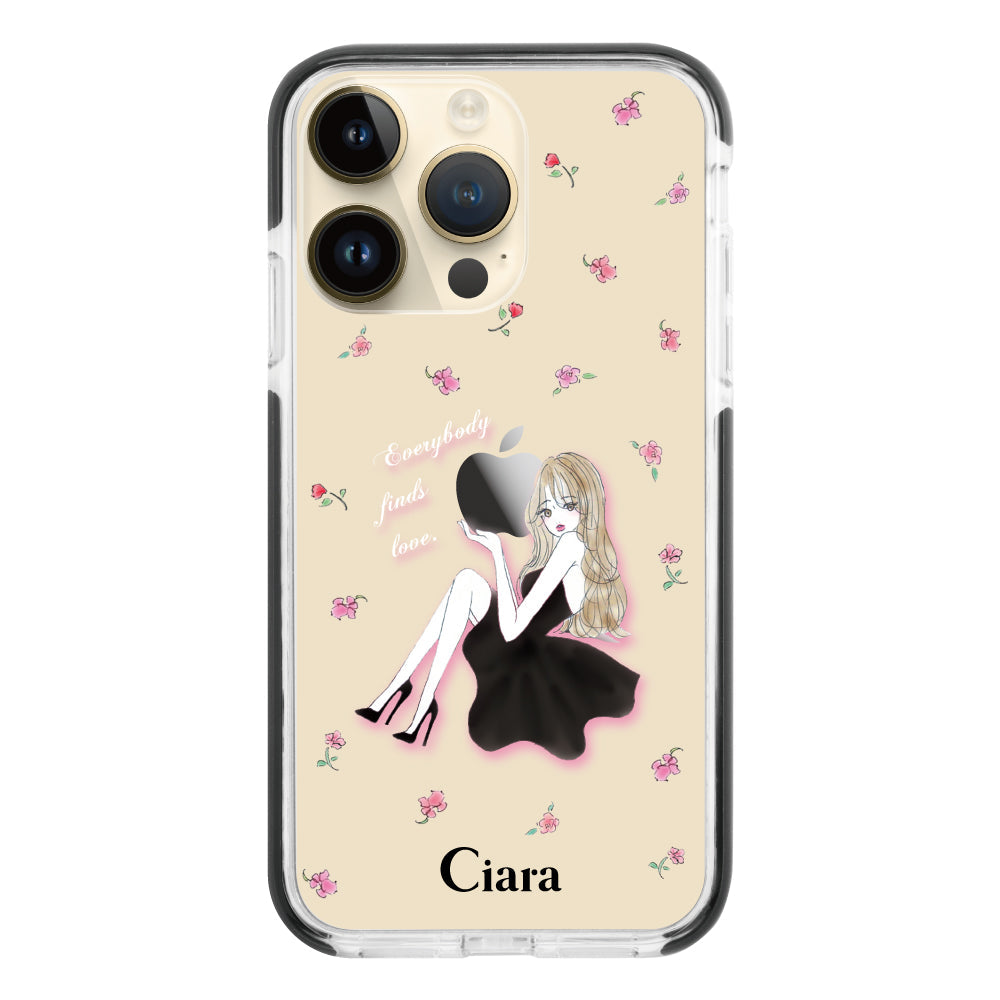 iPhone14Proケース クッションバンパー 耐衝撃クリアケース ラベンダーブラックガール クリア