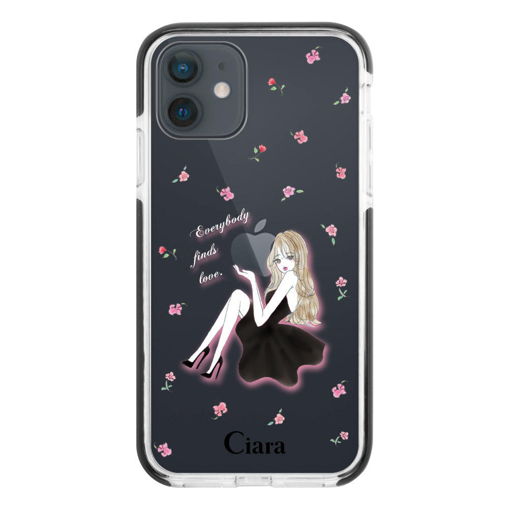 iPhoneXRケース クッションバンパー 耐衝撃クリアケース ラベンダーブラックガール クリア