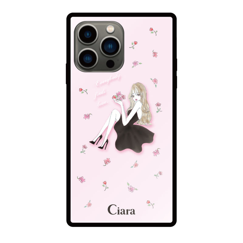 iPhoneケース スクエア 強化ガラスケース ラベンダーブラックガール