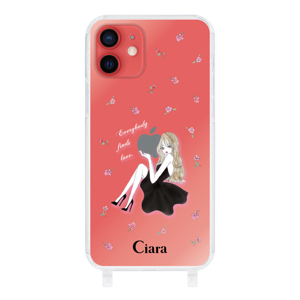 iPhone11 ストラップクリアケース ラベンダーブラックガール クリア