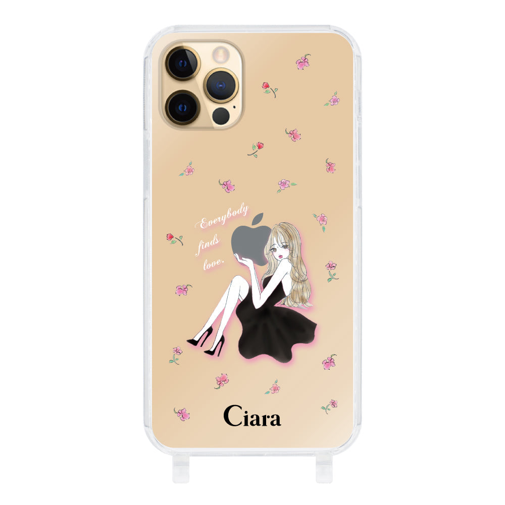 iPhone11Pro ストラップクリアケース ラベンダーブラックガール クリア