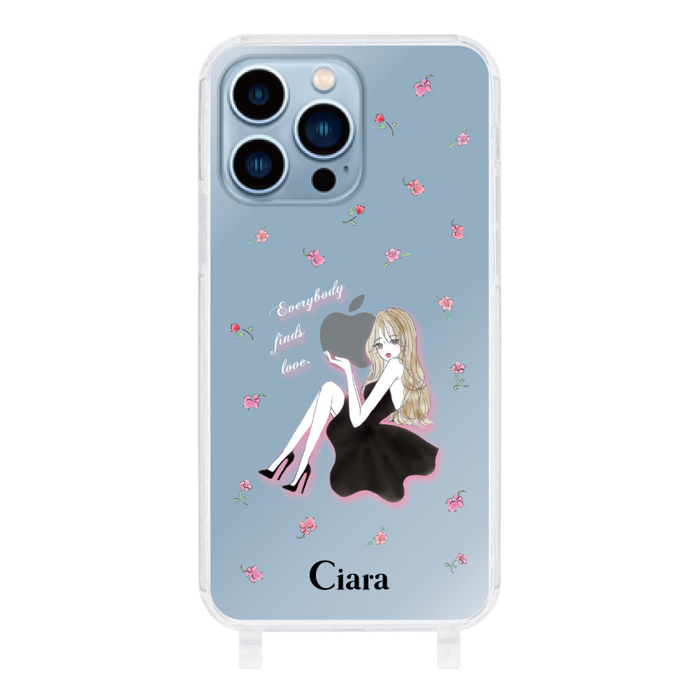 iPhone13ProMax ストラップクリアケース ラベンダーブラックガール クリア