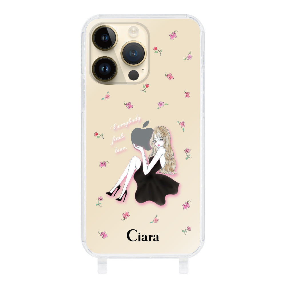iPhone14Pro ストラップクリアケース ラベンダーブラックガール クリア