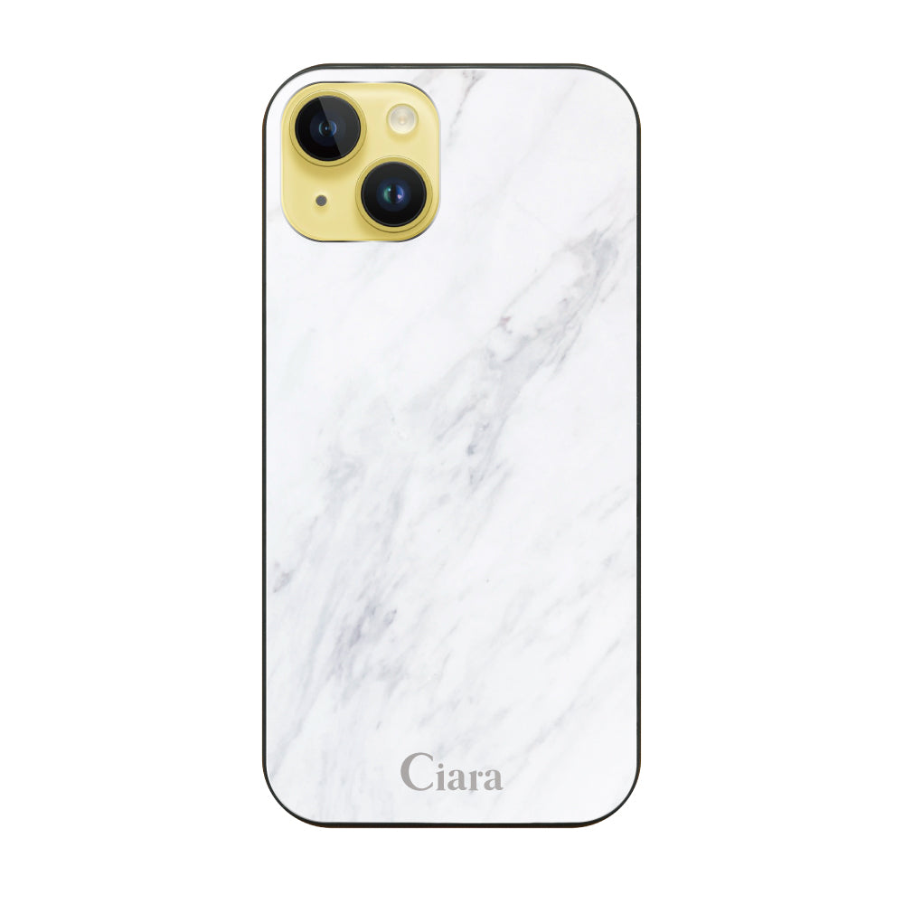 iPhone14Plusケース ガラス 強化ガラスケース マーブル ホワイト