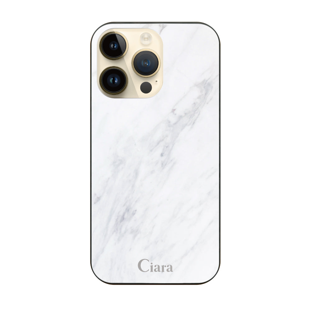 iPhone14Proケース ガラス 強化ガラスケース マーブル ホワイト