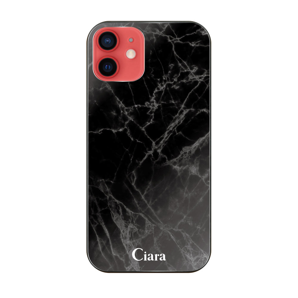 iPhone11ケース ガラス 強化ガラスケース マーブル ブラック